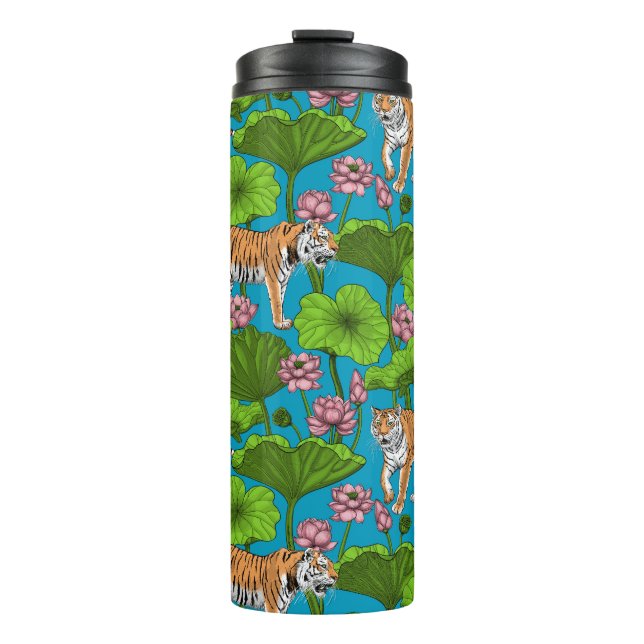 Tigers in the pink lotus pond thermal tumbler (Front)