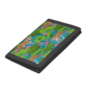 Tigers in the pink lotus pond tri-fold wallet