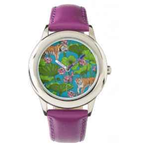 Tigers in the pink lotus pond watch