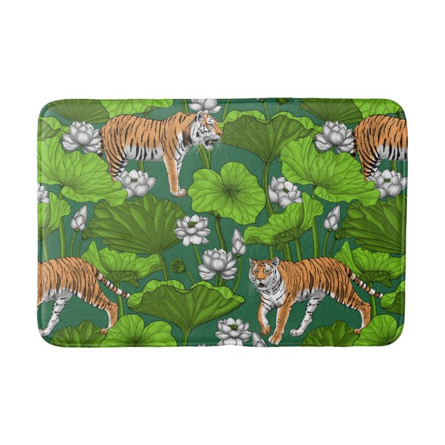 Tigers in the white lotus pond bath mat (Front)
