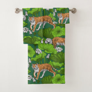 Tigers in the white lotus pond bath towel set