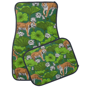 Tigers in the white lotus pond car floor mat