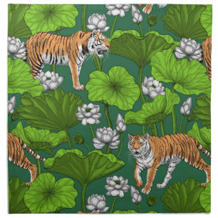 Tigers in the white lotus pond cloth napkin