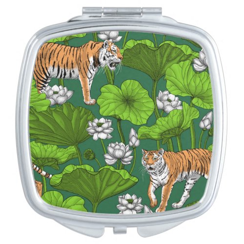 Tigers in the white lotus pond compact mirror