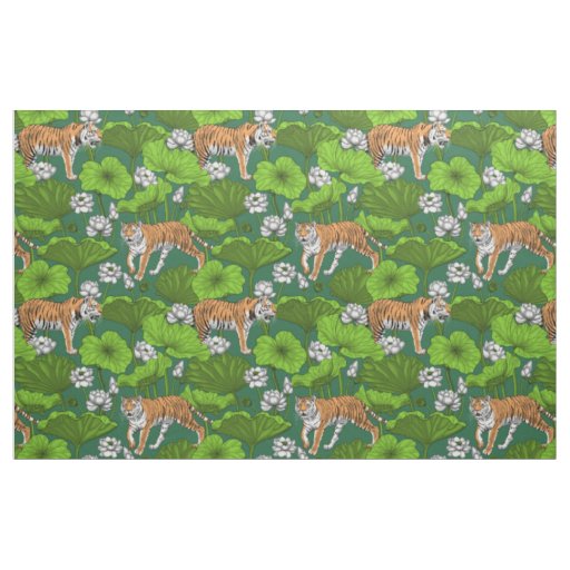 Tigers in the white lotus pond fabric