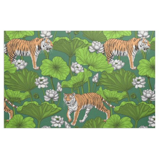 Tigers in the white lotus pond fabric