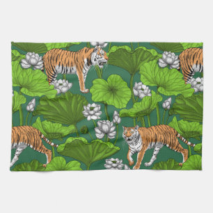 Tigers in the white lotus pond kitchen towel