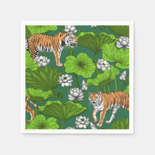 Tigers in the white lotus pond napkins