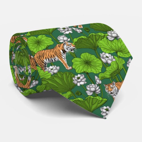 Tigers in the white lotus pond neck tie