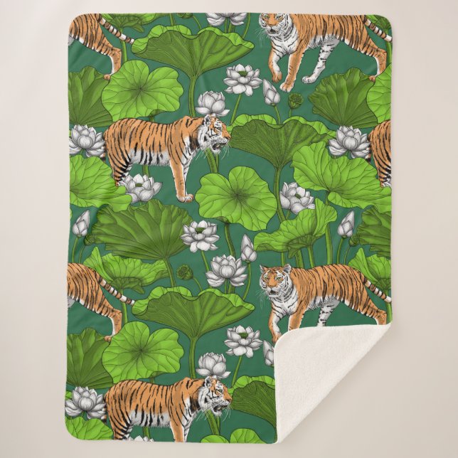 Tigers in the white lotus pond sherpa blanket (Front)