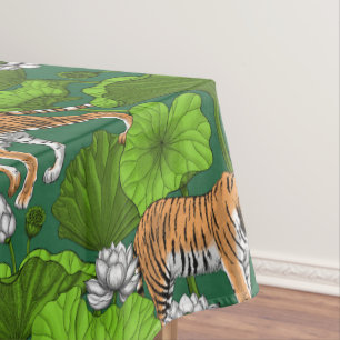 Tigers in the white lotus pond tablecloth