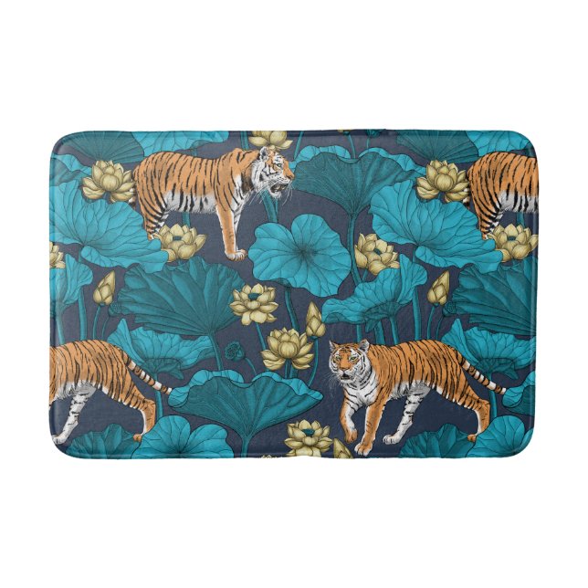 Tigers in the yellow lotus pond bath mat (Front)