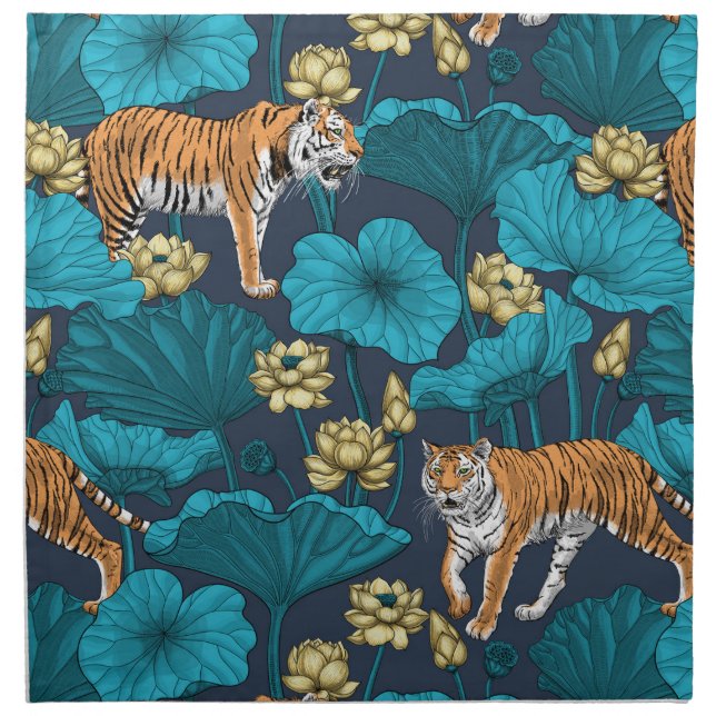 Tigers in the yellow lotus pond cloth napkin (Front)