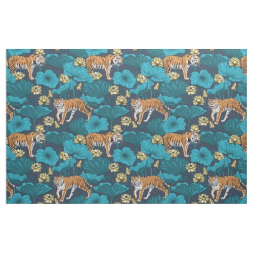 Tigers in the yellow lotus pond fabric