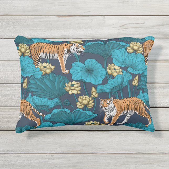 Tigers in the yellow lotus pond outdoor pillow (Front)