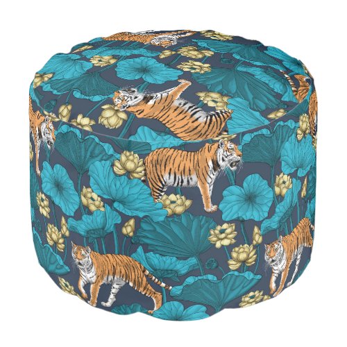 Tigers in the yellow lotus pond pouf