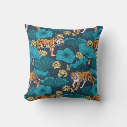 Tigers in the yellow lotus pond throw pillow