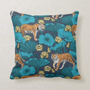 Tigers in the yellow lotus pond throw pillow