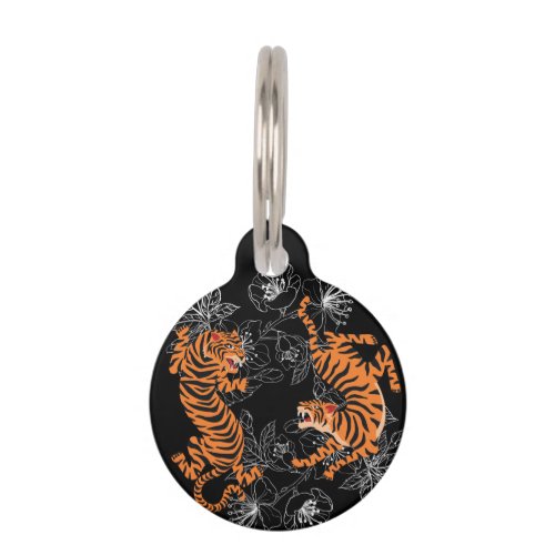 Tigers Japanese Art Style Black Background Pet ID Tag