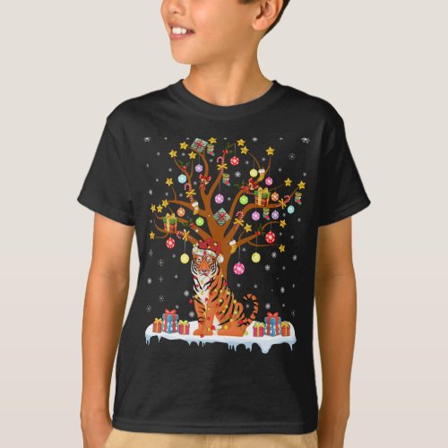 Tigers Lighting Xmas Tree Gift Tiger Christmas Tre T_Shirt