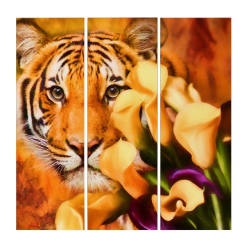 TIGERS LOVE FLOWERS TRIPTYCH