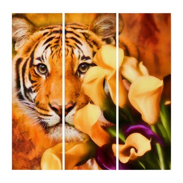 TIGERS LOVE FLOWERS TRIPTYCH (Front)
