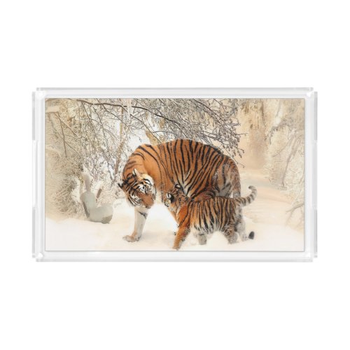 tigers on snow acrylic tray