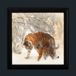 tigers on snow gift box<br><div class="desc">Tiger mom and child walking on snow.</div>