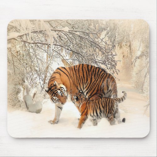 tigers on snow mouse pad