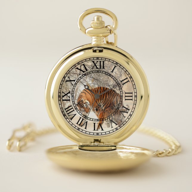 Tigers on snow pocket watch (Inside)