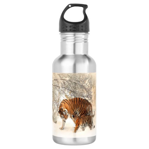 tigers on snow stainless steel water bottle