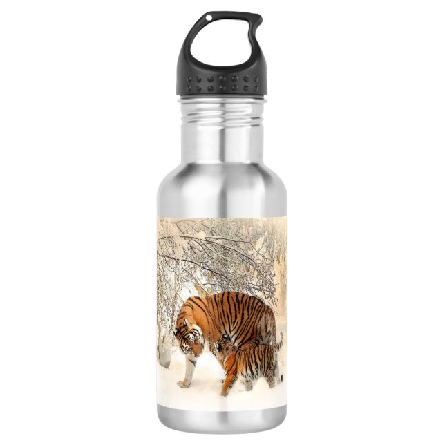 tigers on snow stainless steel water bottle (Front)