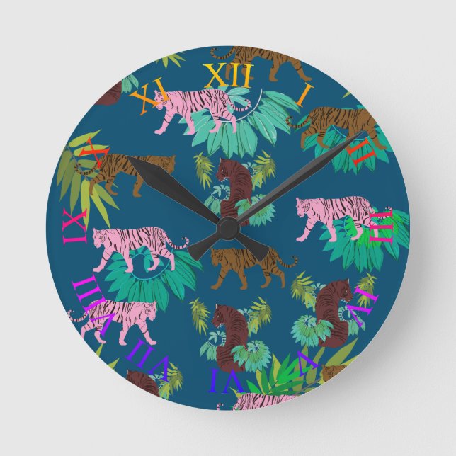 Tigers Pattern Round Clock (Front)