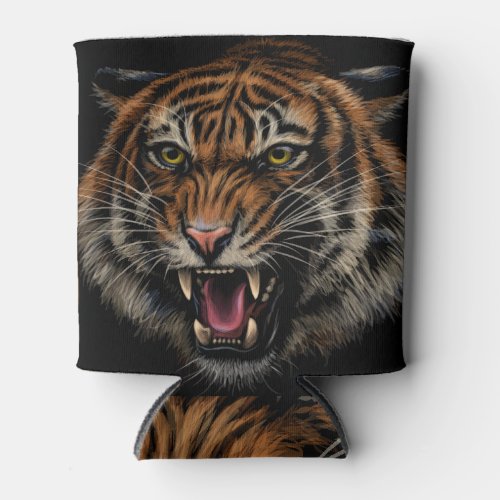 Tigers Roar Vivid Jungle Portrait Can Cooler