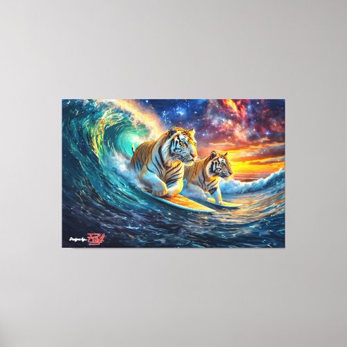 Tigers Surfing Space Design by Rich AMeN Gill Canvas Print