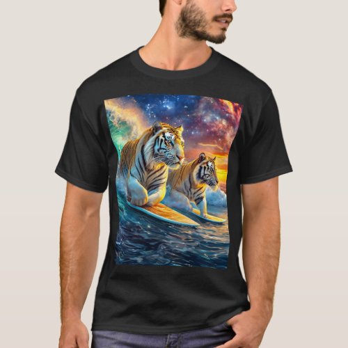 Tigers Surfing Space Design by Rich AMeN Gill T_Shirt