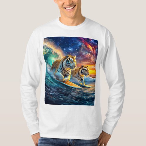 Tigers Surfing Space Design by Rich AMeN Gill T_Shirt