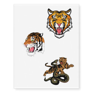 Tigers Tiger roaring snake temporary tattoo pack