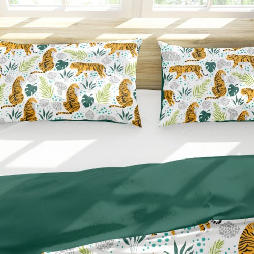 Tigers  Tropical Leaves Pattern Green Pillow Case