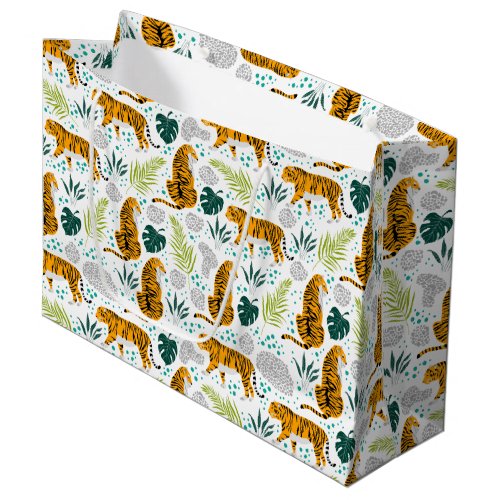 Tigers  Tropical Leaves Pattern  Large Gift Bag