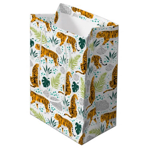 Tigers  Tropical Leaves Pattern Medium Gift Bag