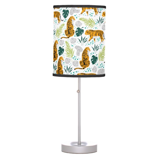 Tigers & Tropical Leaves Pattern Table Lamp (Front)