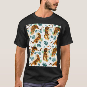 Tigers Tropical Leaves: Vintage Illustration. T-Shirt