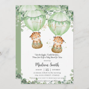 Tigers Twins Greenery Gender Neutral Baby Shower Invitation