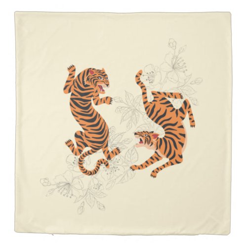 Tigers With Cherry Blossom Duvet Cover