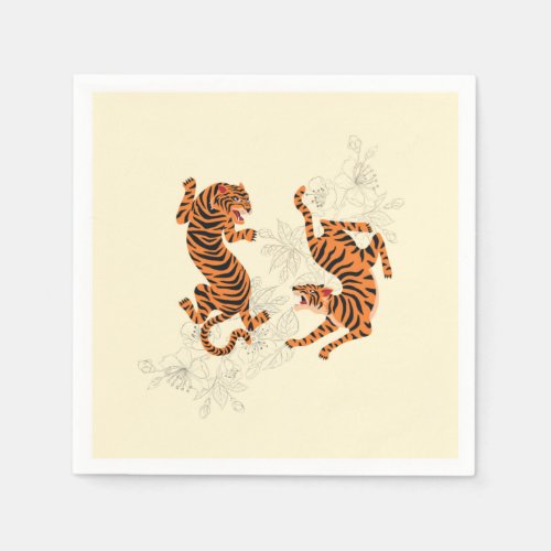 Tigers With Cherry Blossom Napkins