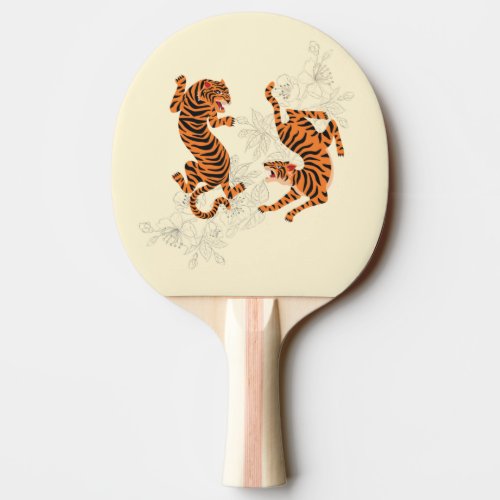 Tigers With Cherry Blossom Ping Pong Paddle
