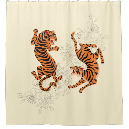 Tigers With Cherry Blossom Shower Curtain