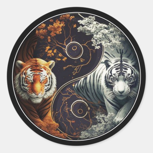Tigers Yin Yang  Classic Round Sticker