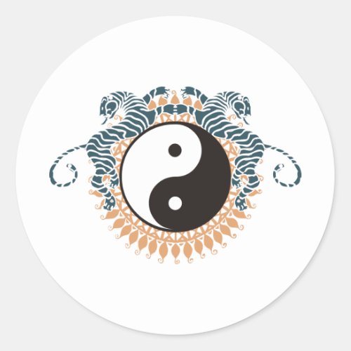 Tigers  Yin Yang Classic Round Sticker